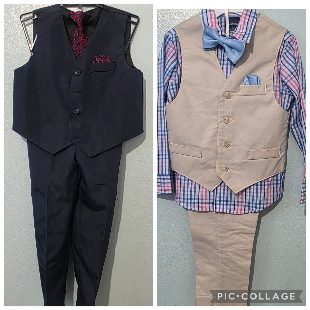 Nautica Pink and Blue Plaid Shirt with Bow Tie
